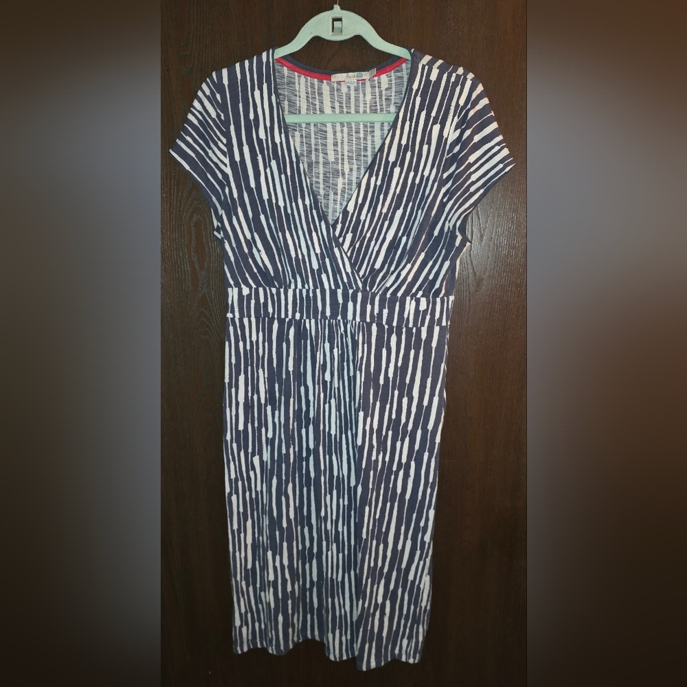 Boden Navy and White Patterned Midi Dress